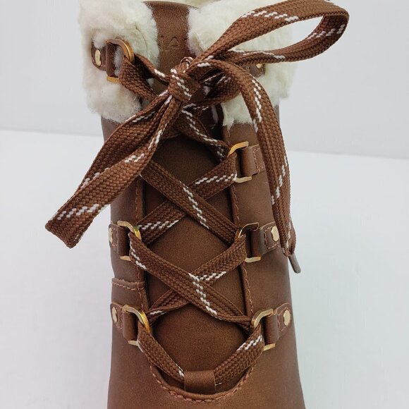 NEW Nautica Galva Womens Size 7.5 Brown Faux Fur Trim Lace Up Wedge Boots ZFN094 - Picture 9 of 10